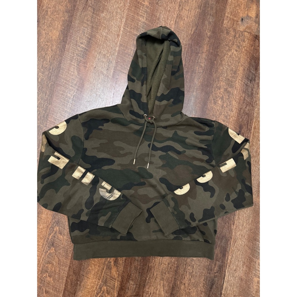 GUESS Los Angeles Women's Camo Cropped Hoodie Gold Logo Size Medium